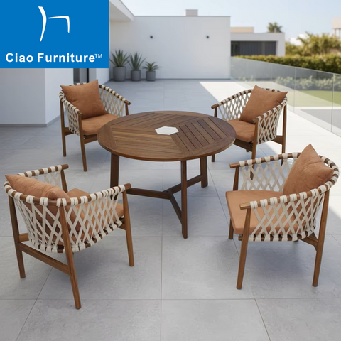 Luxury 4 seater garden patio teak wood dinning table chair set