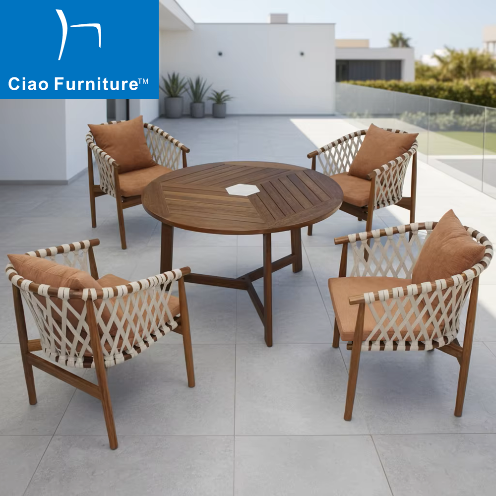Luxury 4 seater garden patio teak wood dinning table chair set