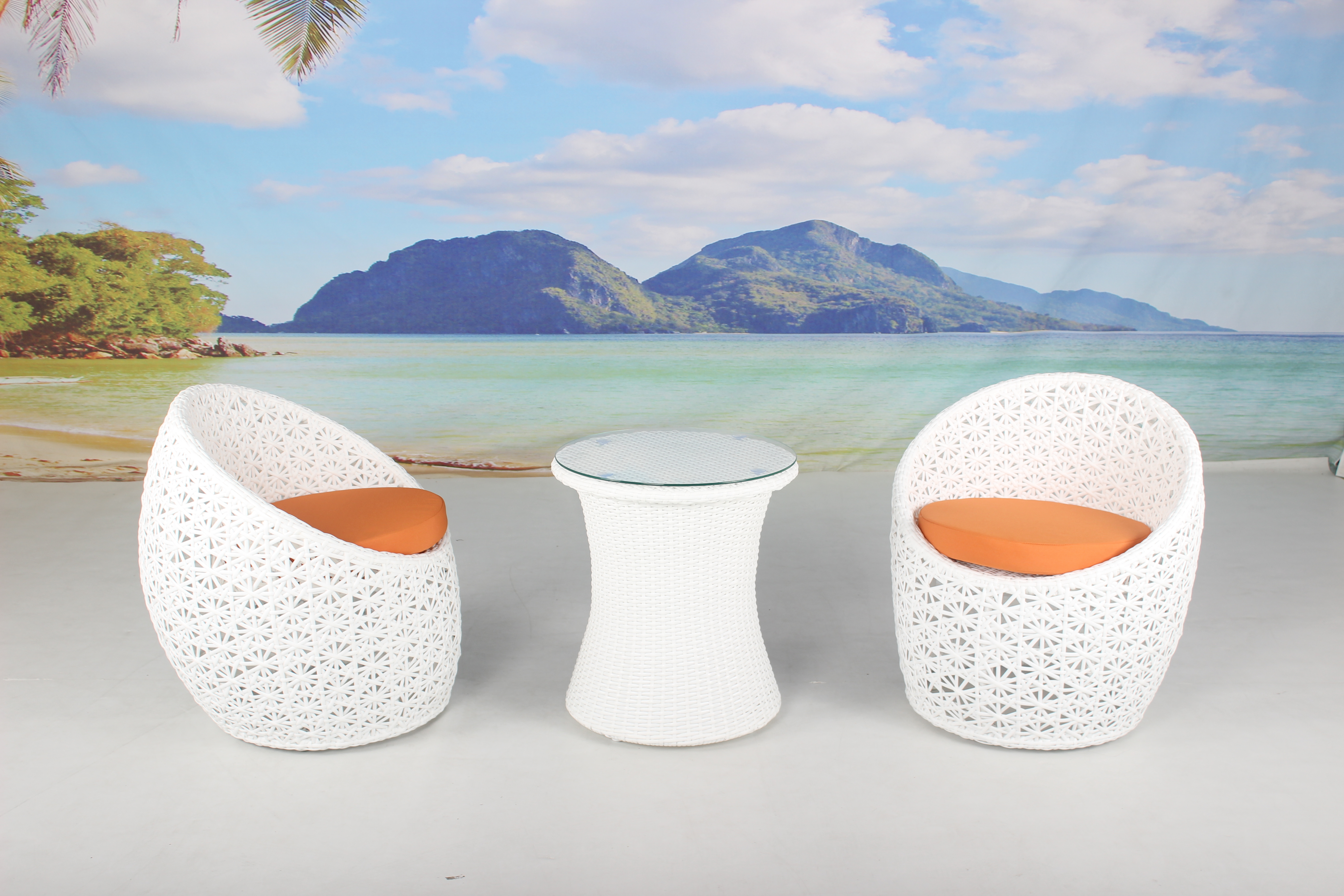 3 pieces white rattan balcony patio conversation set