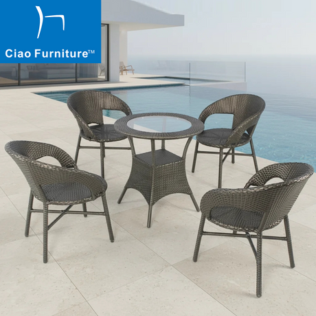 5 pieces rattan round garden cafe dining table and chairs set 