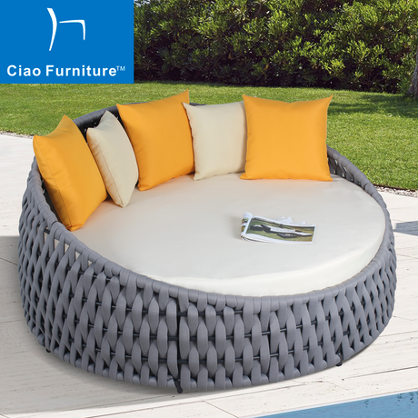 Modern resort poolside outdoor rope round daybed