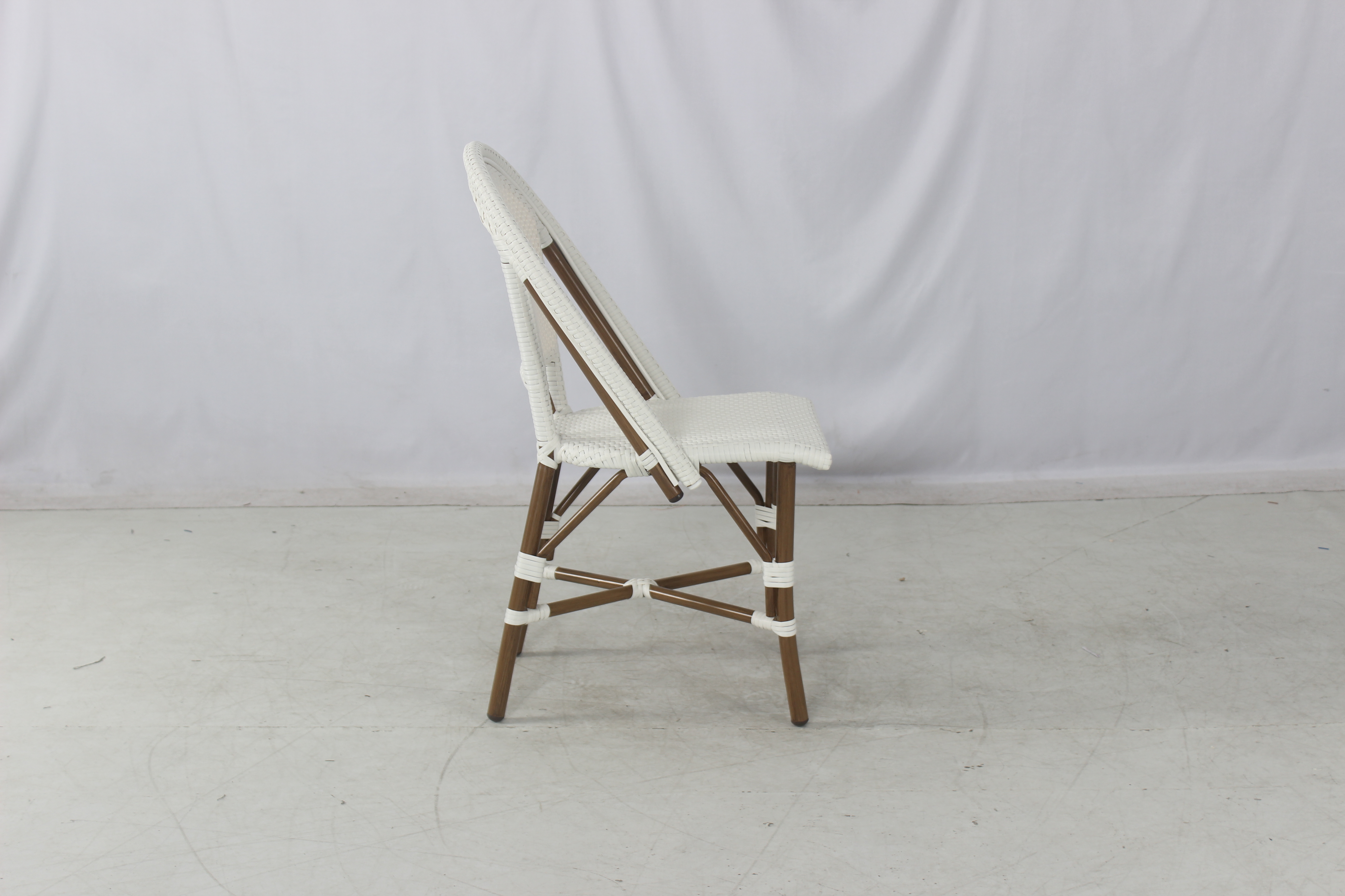 Outdoor restaurant stackable white rattan french bistro cafe furniture dining chair