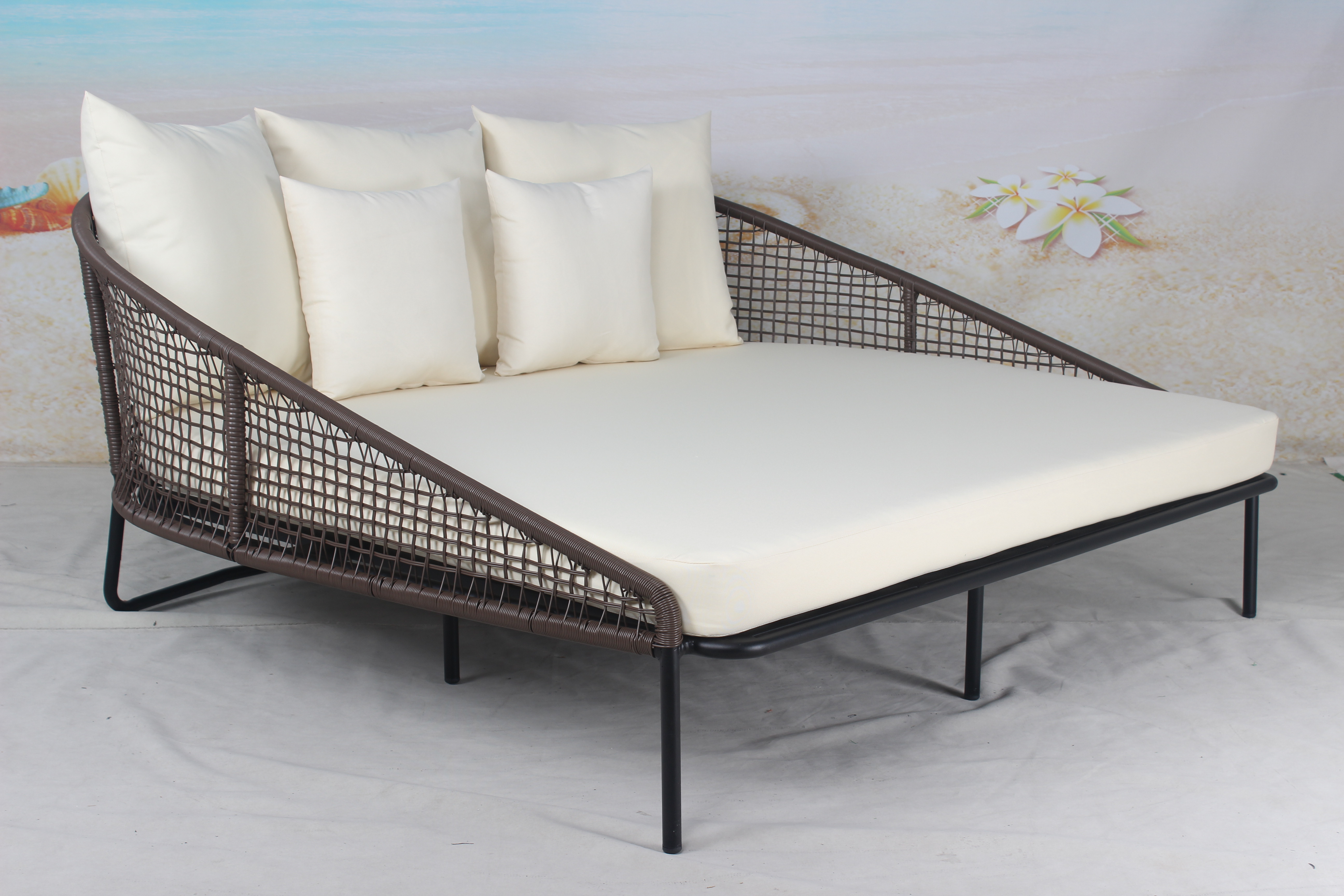 Resort pool furniture outdoor wicker double sunbed