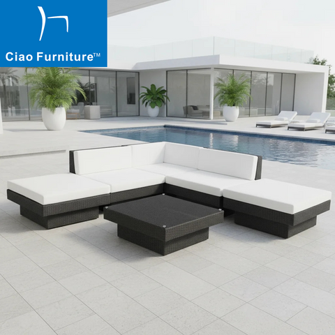 Outdoor L shape modular corner rattan garden sofa