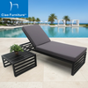 Black aluminum outdoor single lounge sunbed with purple cushion