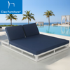 Commercial outdoor pool beach white aluminum double daybed with navy blue cushion
