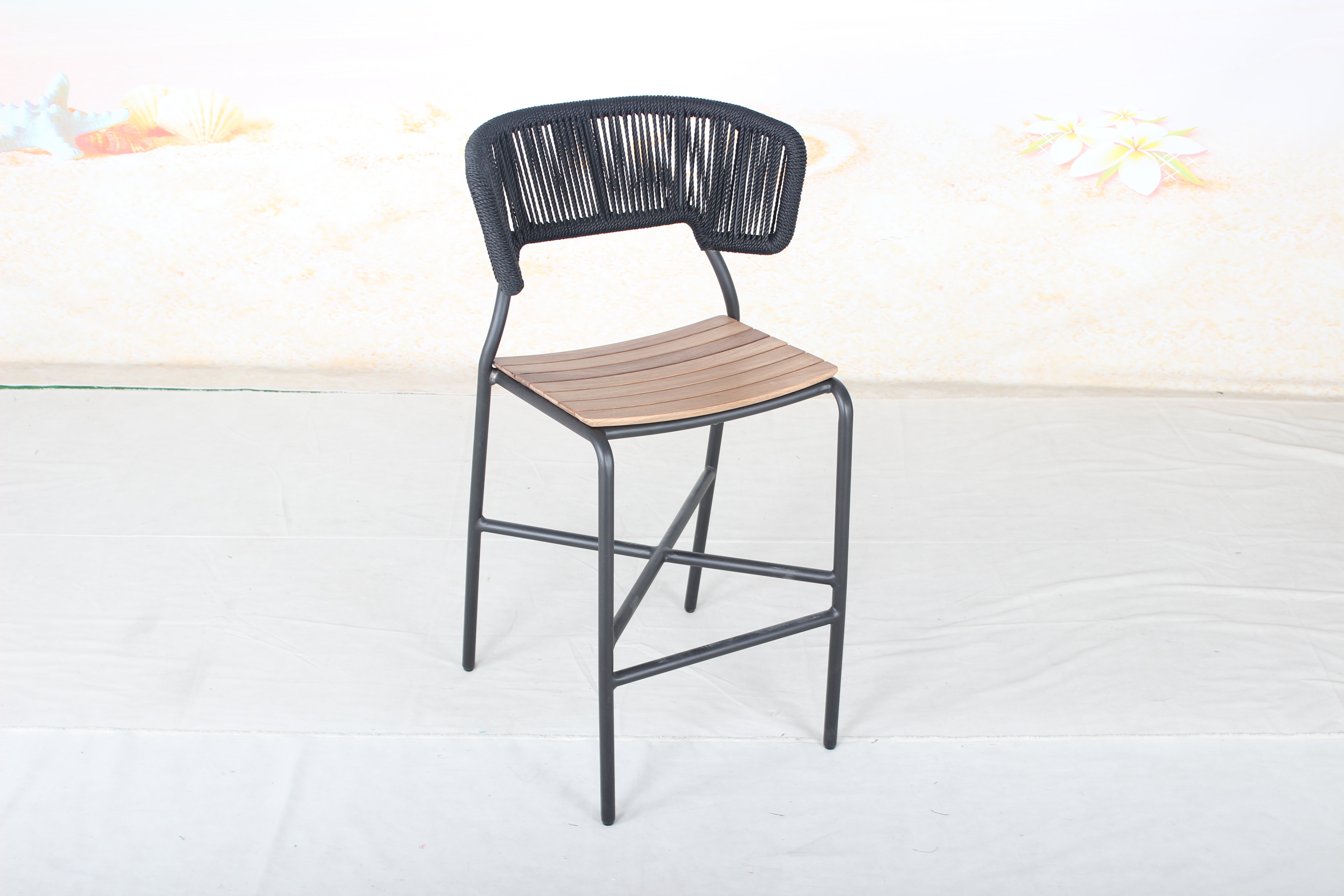 Black rope patio high bar chair