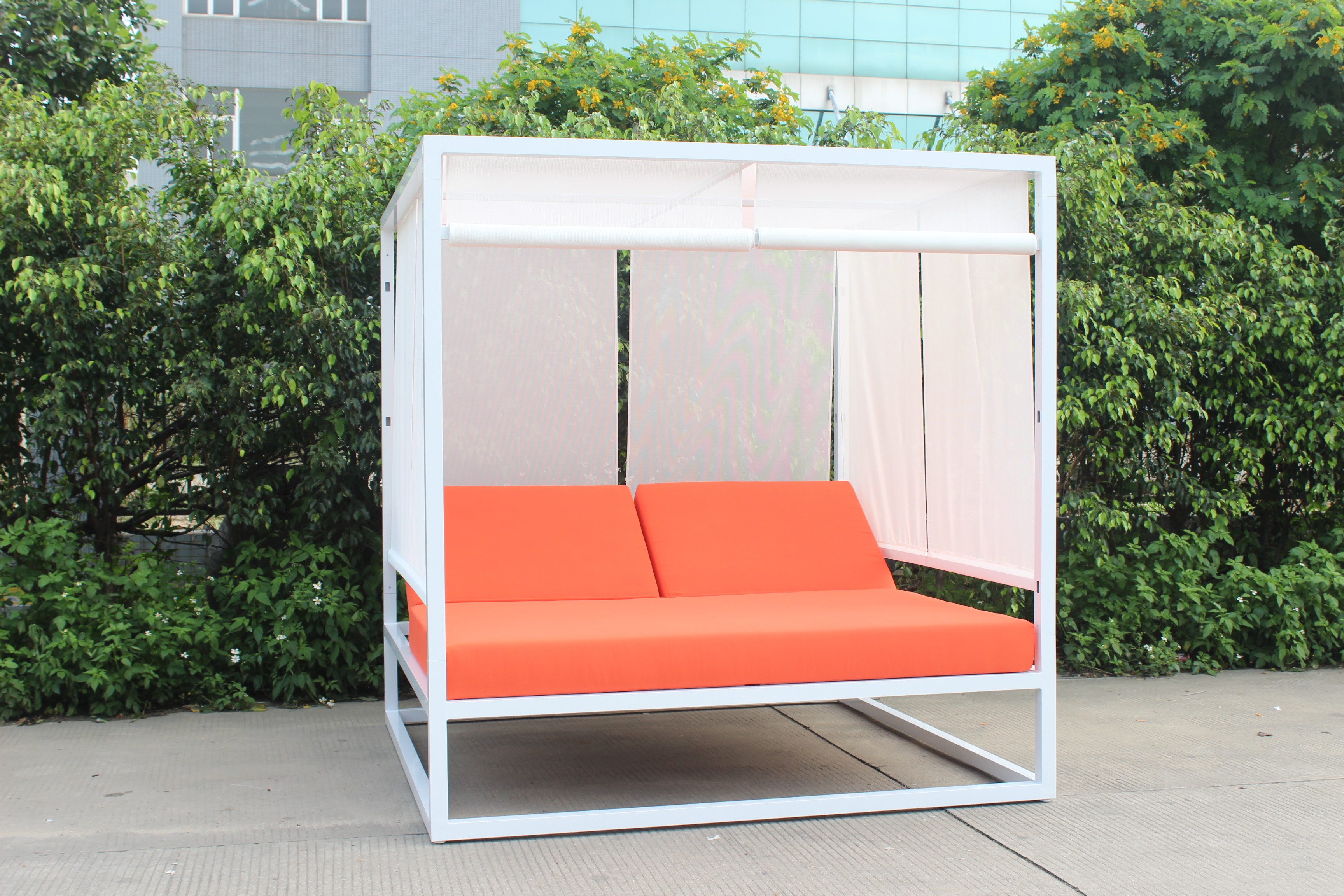 White aluminum outdoor daybed with canopy