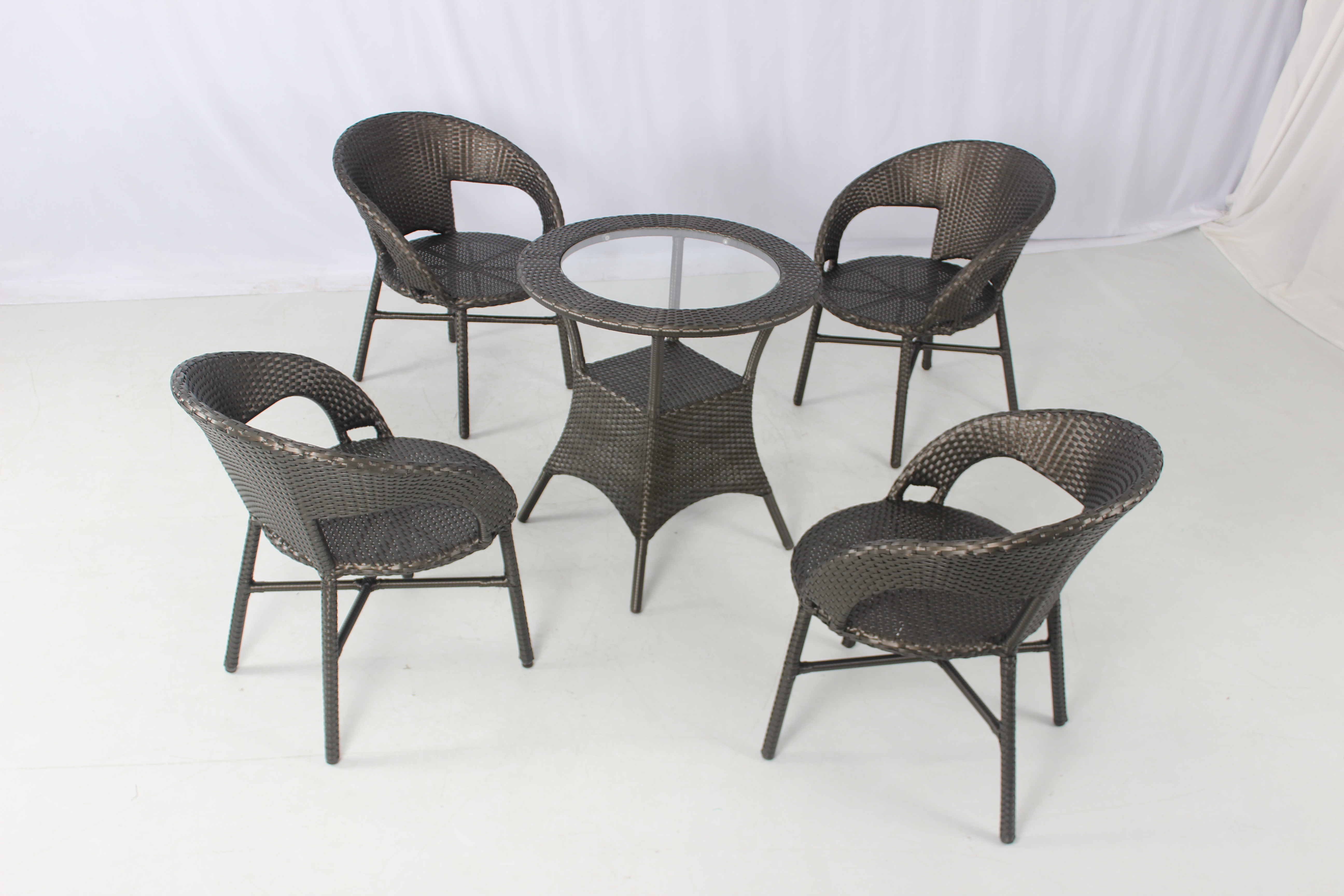 5 pieces rattan round garden cafe dining table and chairs set 