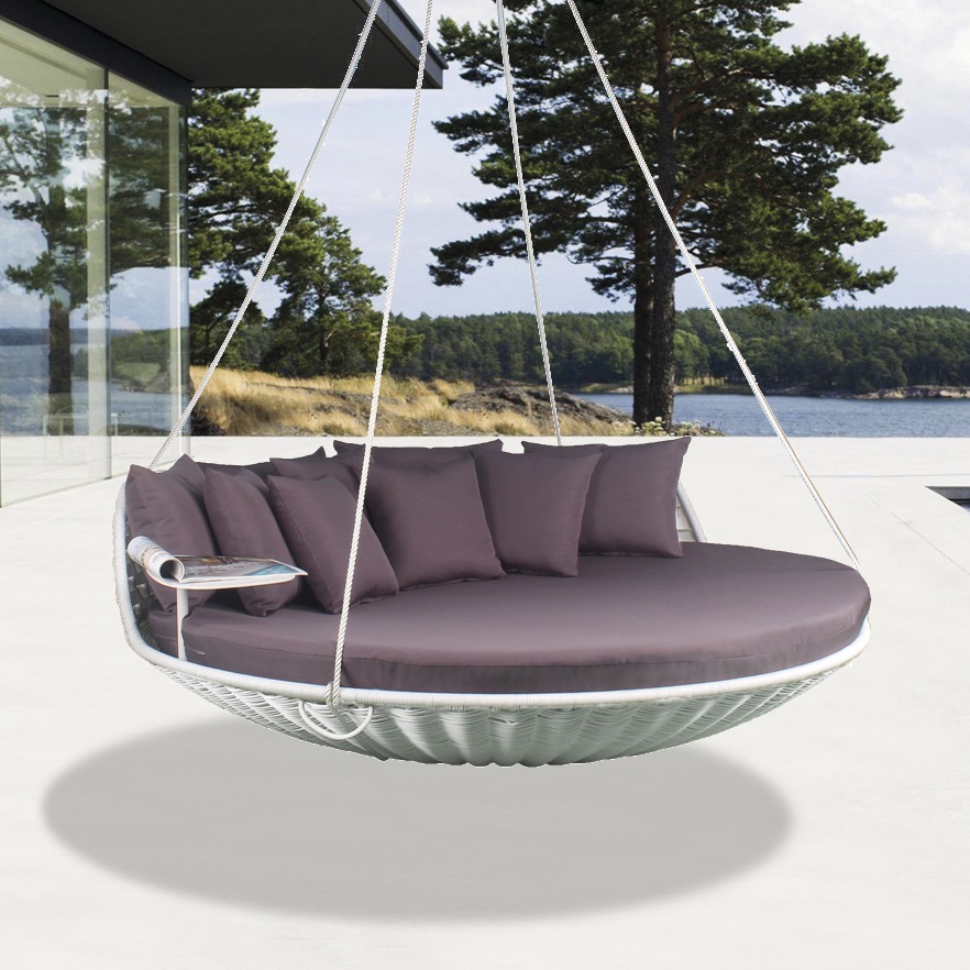  Outdoor round rattan wicker lounge hanging daybed