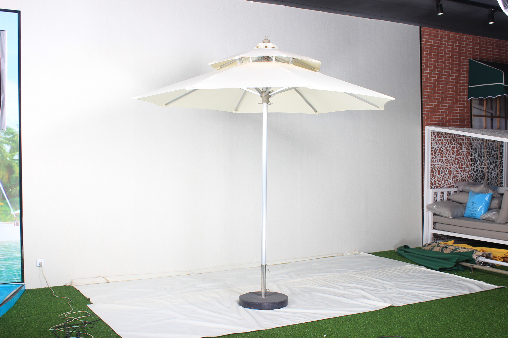 Large white outdoor sun umbrella