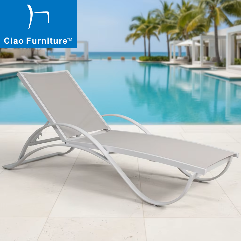 White aluminum hotel poolside sun lounger