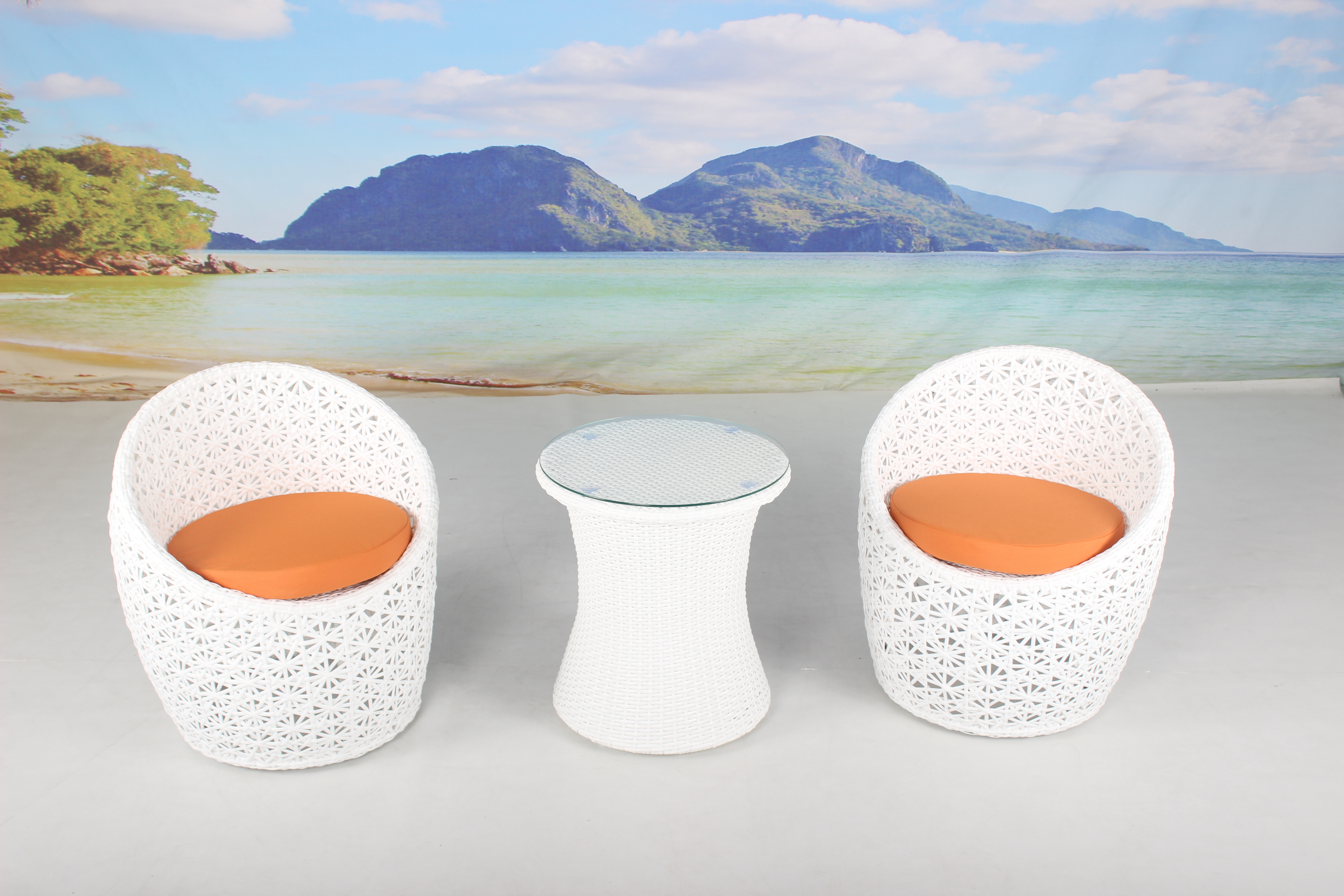 3 pieces white rattan balcony patio conversation set