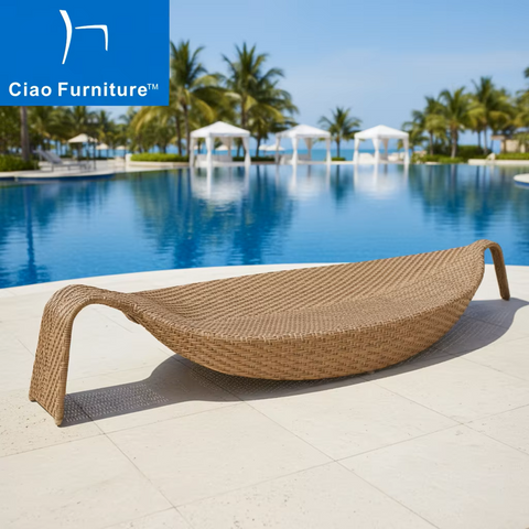 Outdoor pool leaf shape rattan beach sun lounger sunbed