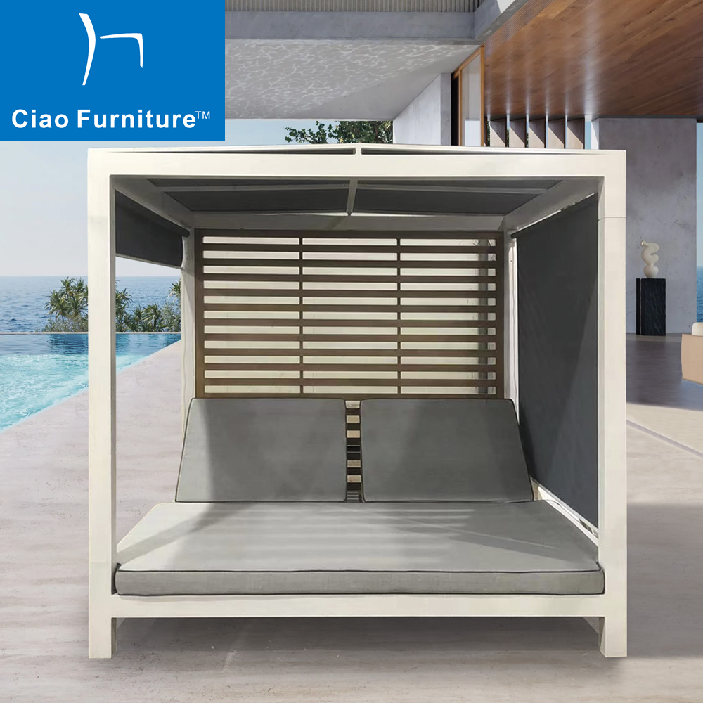 White aluminum outdoor beach canopy daybed