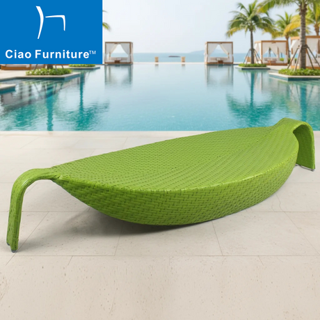 Green leaf shape outdoor beach rattan sun lounger