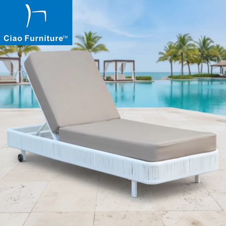 Outdoor beach white rattan sun lounger