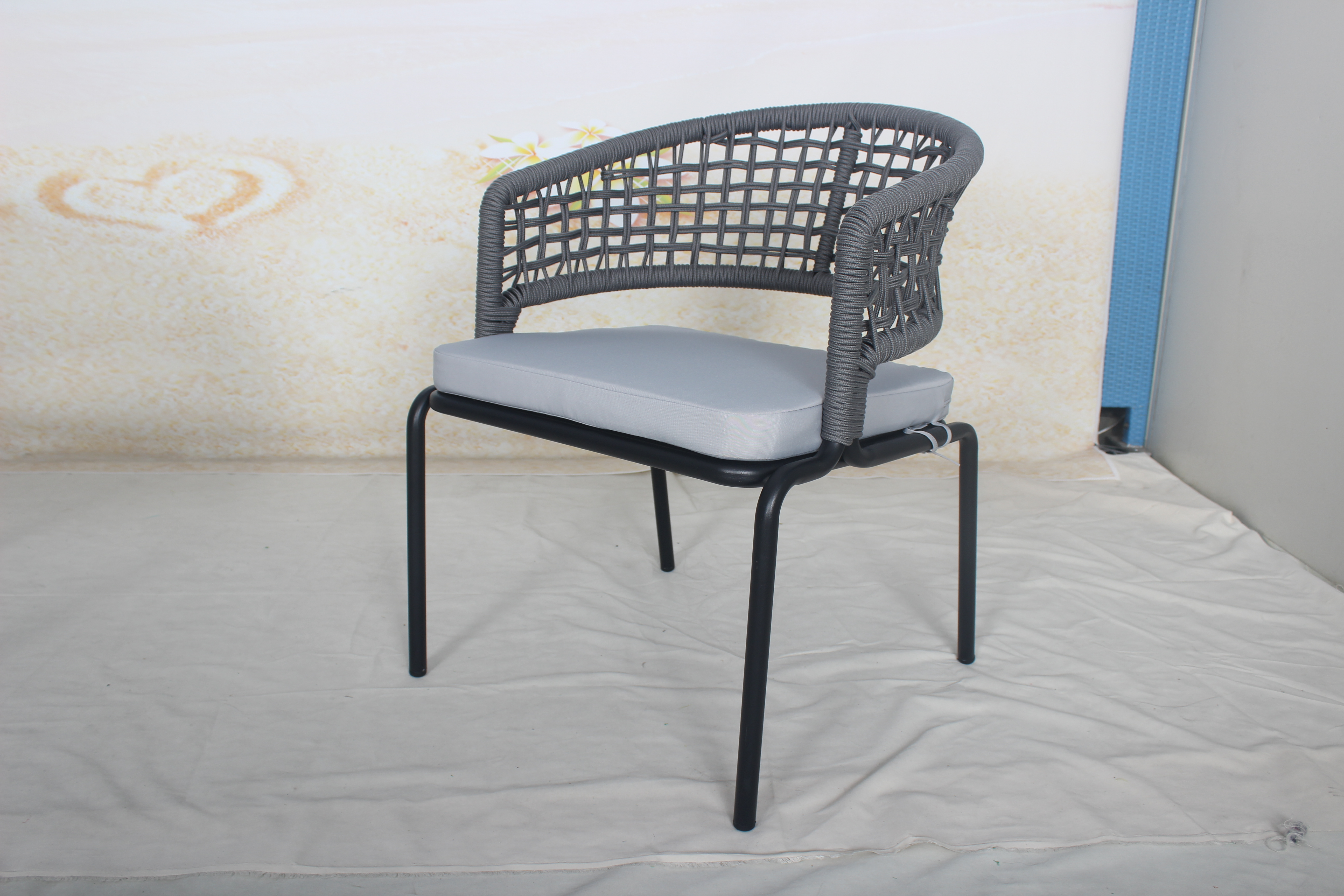 6 seater outdoor terrace dining table and rope chairs set 