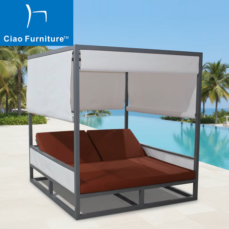 Outdoor pool aluminum cabana daybed with curtain