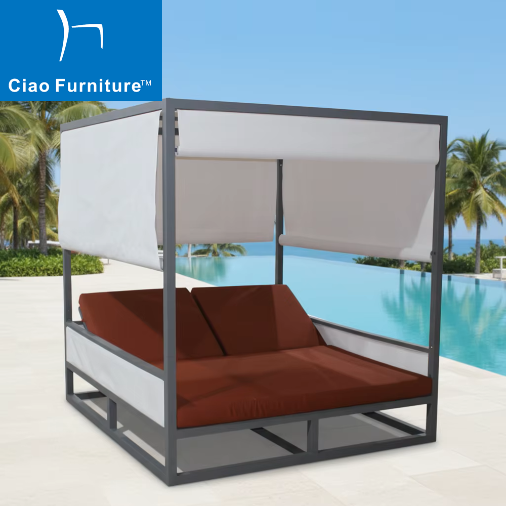 Outdoor pool aluminum cabana daybed with curtain