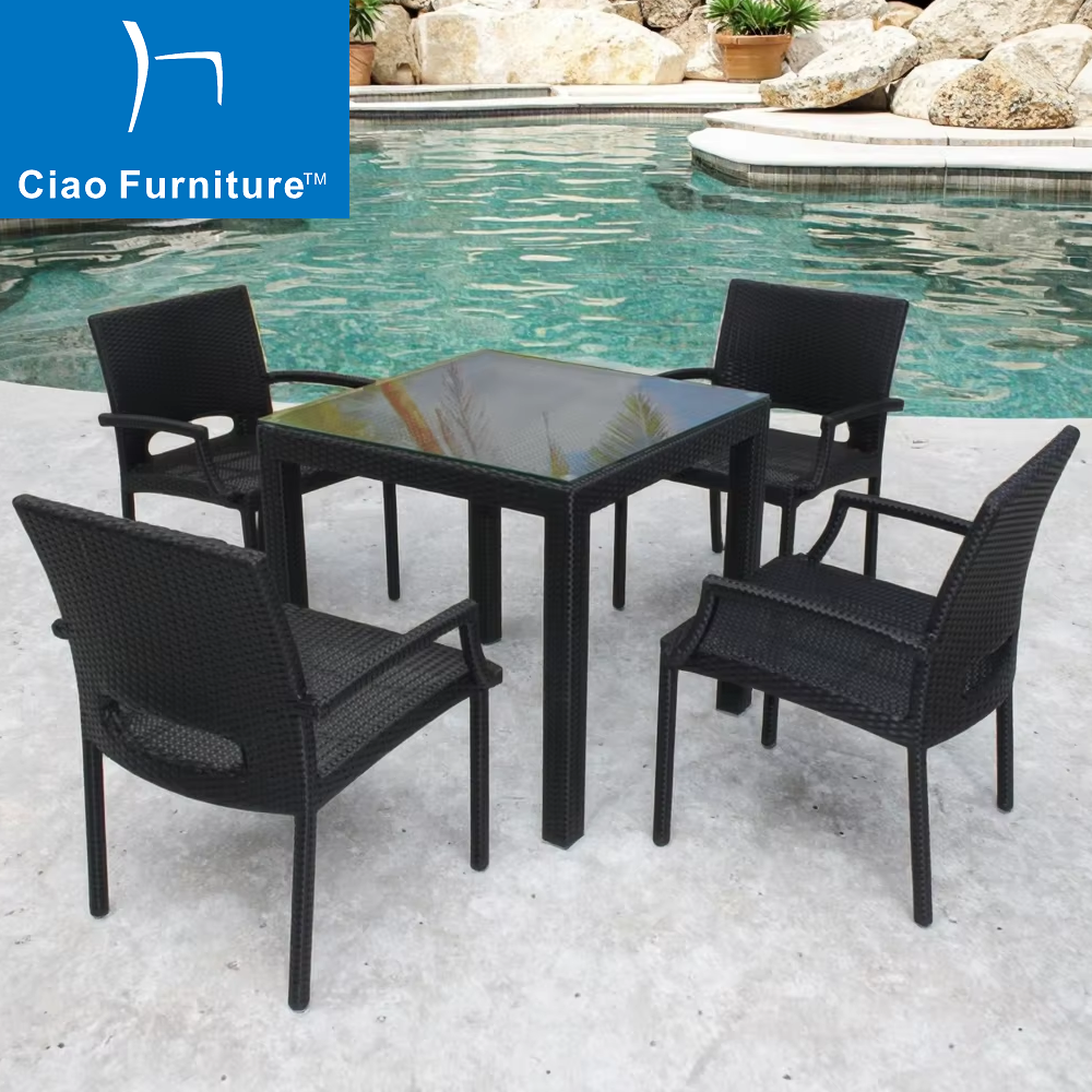 5 piece restaurant patio wicker dining furniture set
