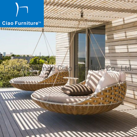  Outdoor round rattan wicker lounge hanging daybed