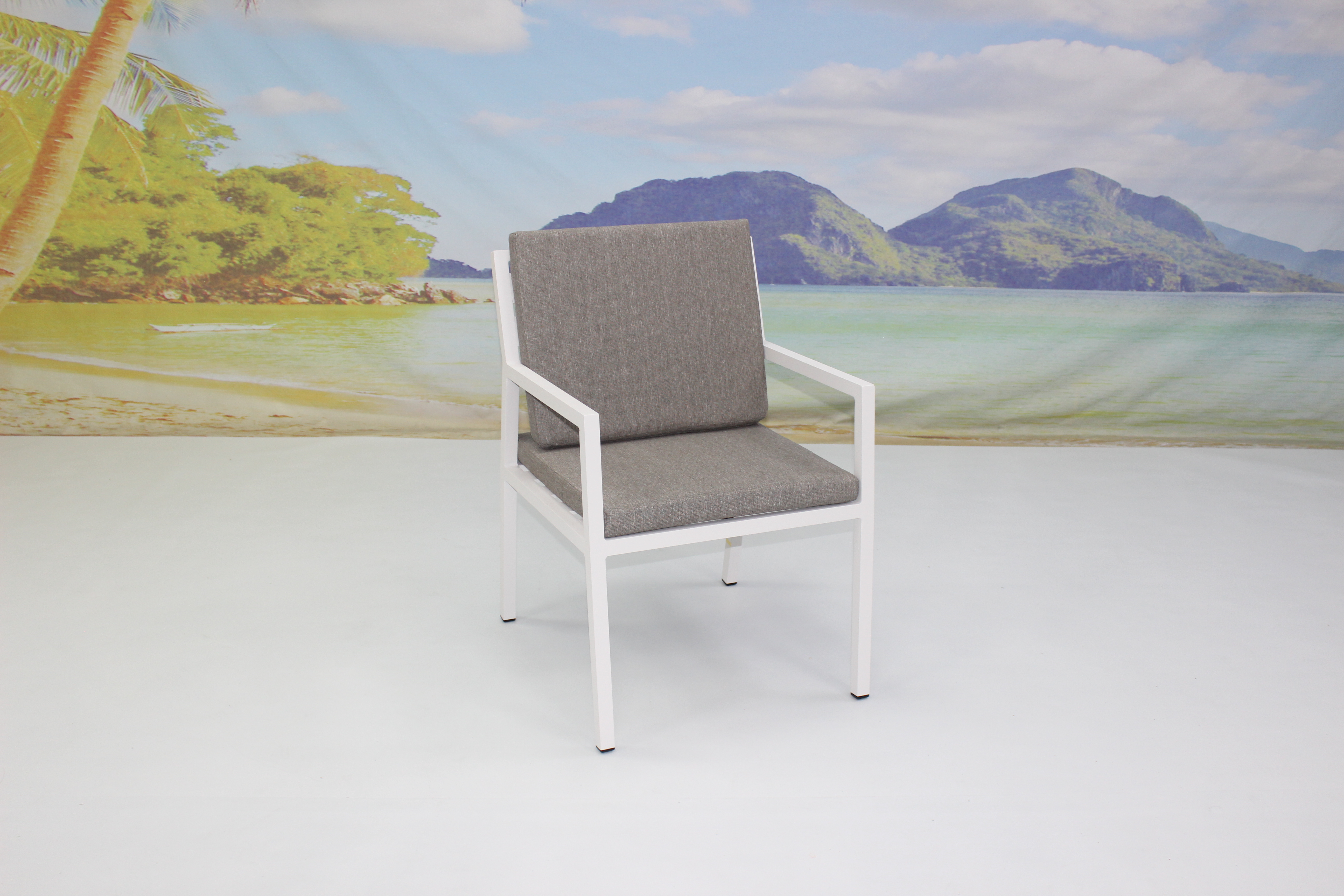 Pool side commercial white aluminum dining table and chairs set