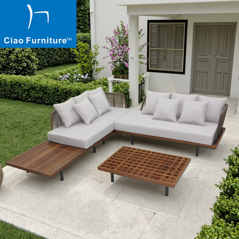 Teak wood outdoor furniture balcony sectional sofa
