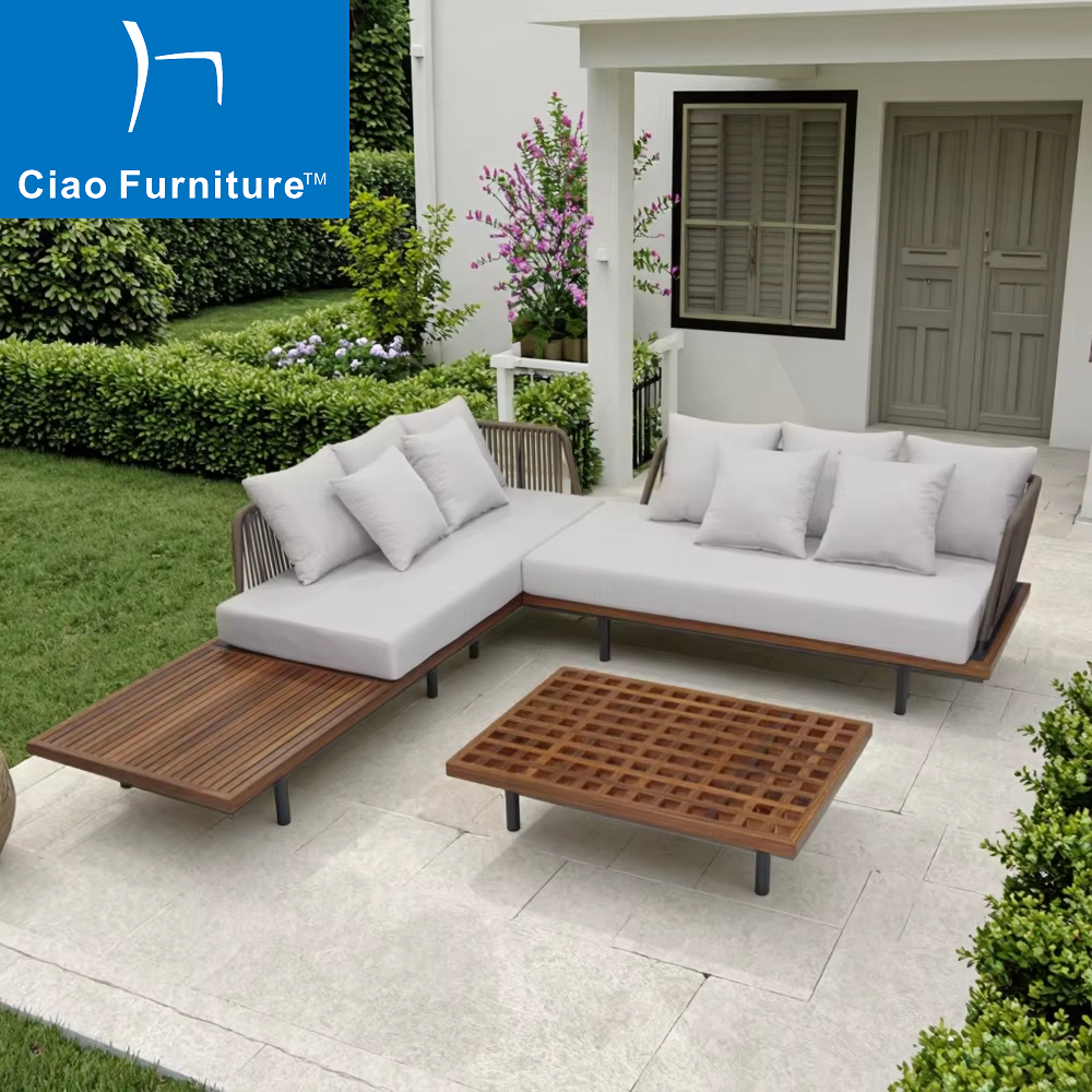 Teak wood outdoor furniture balcony sectional sofa