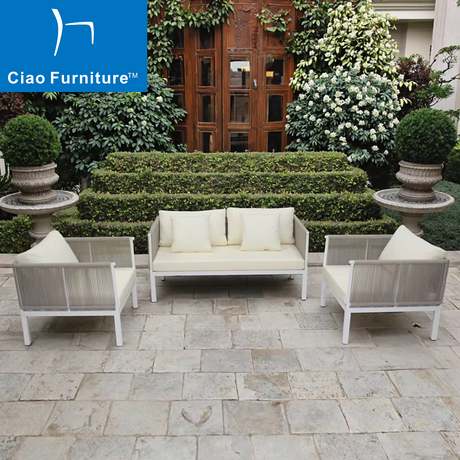4 seater white aluminum rope woven outside seat sofa