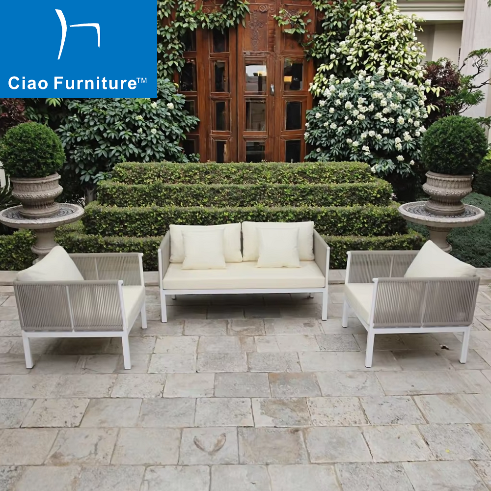4 seater white aluminum rope woven outside seat sofa