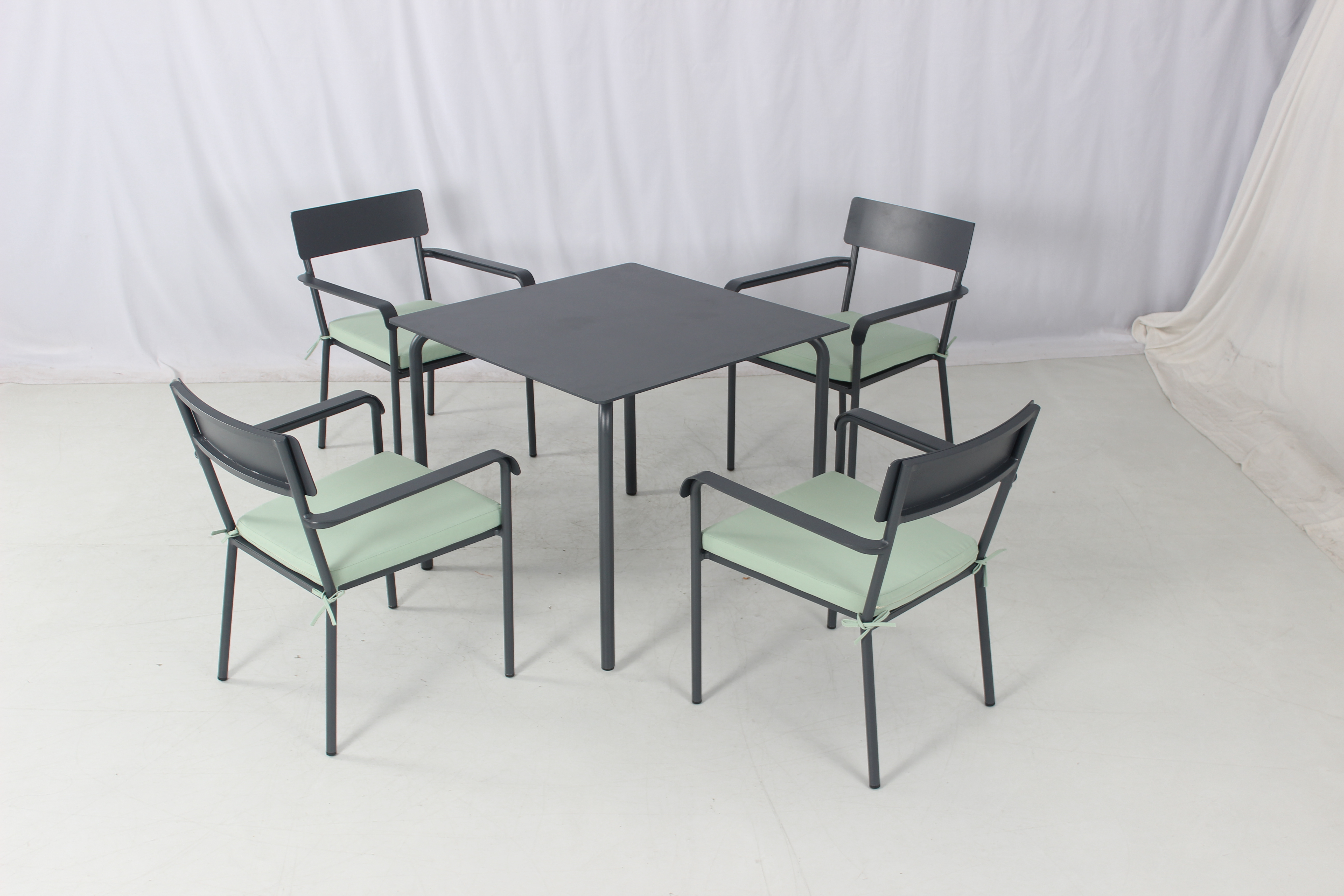 4 seater black aluminum garden square dining furniture set 