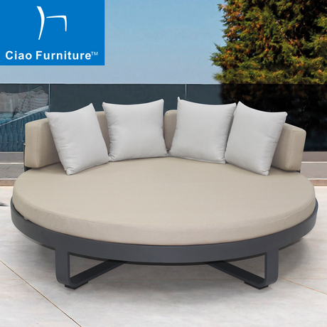 Poolside aluminum round sofa sunbed with cushion