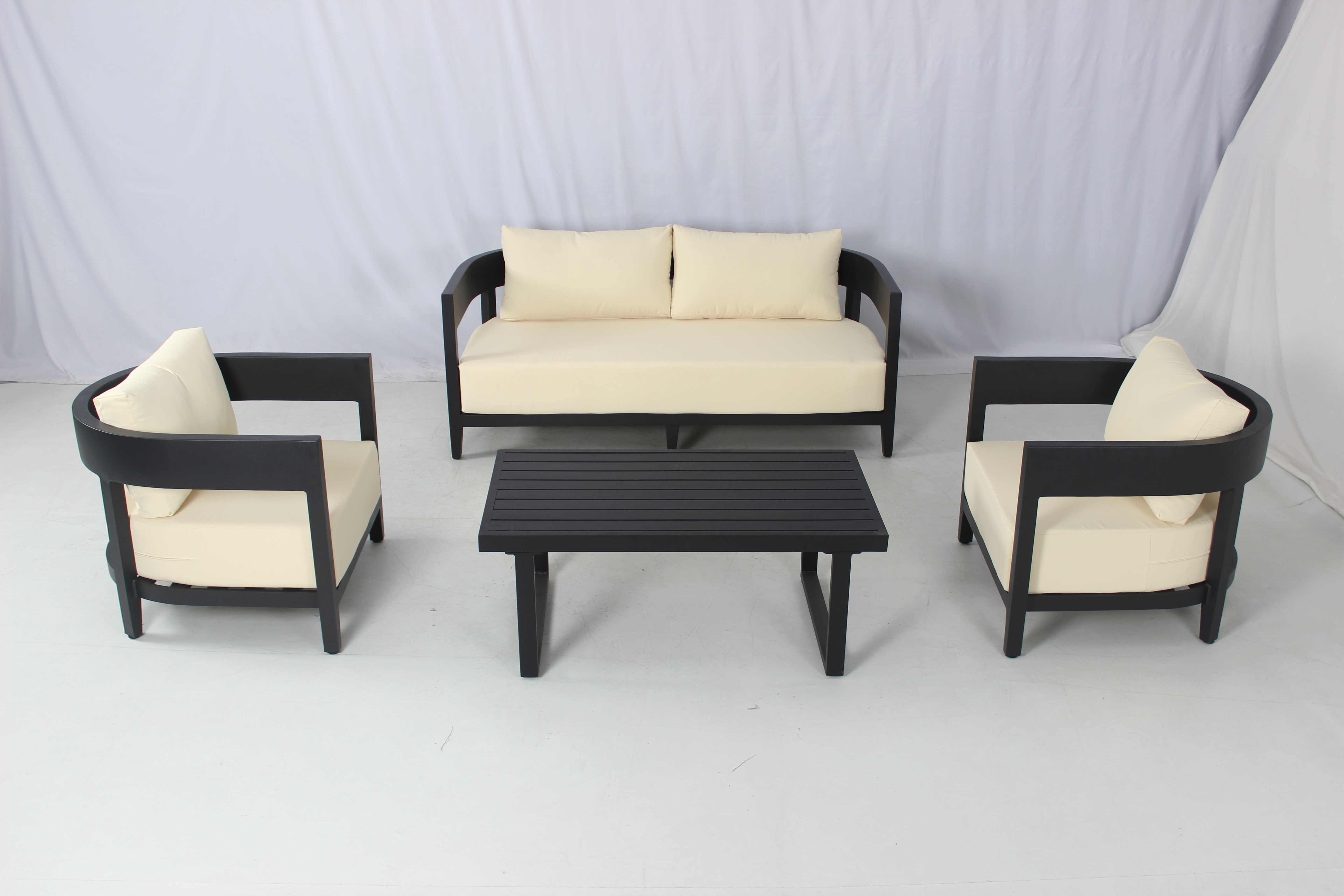 Foshan 4 seater backyard outdoor black powder coated aluminum sofa