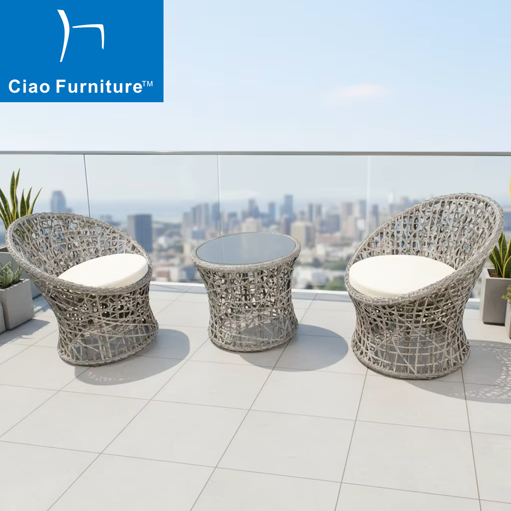 3 pieces balcony rattan chair set