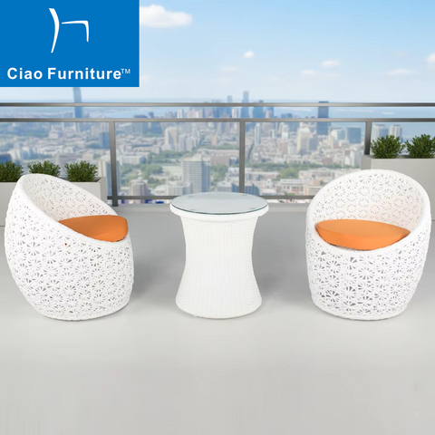 3 pieces white rattan balcony patio conversation set
