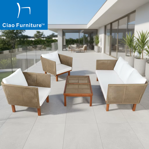 Luxury teak wood wicker garden outdoor sofa