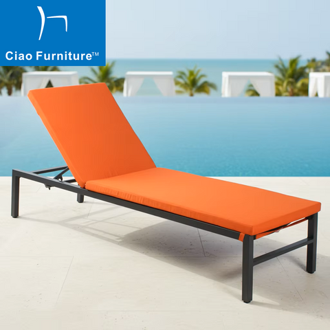 Patio aluminum chaise lounge chair with orange cushion