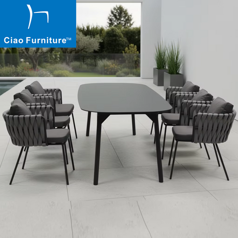 6 seaters outdoor patio aluminium dining table and chair set