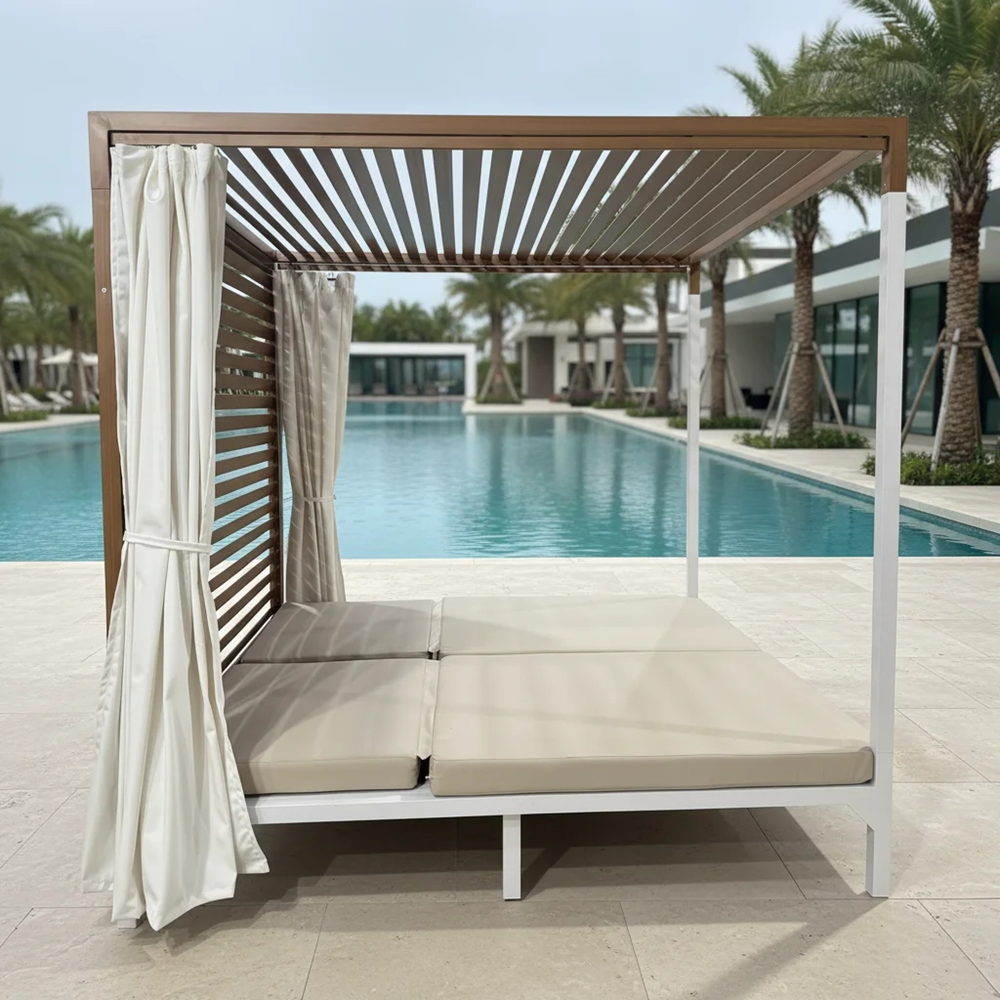 Luxury outdoor patio pool aluminum double daybed with curtain