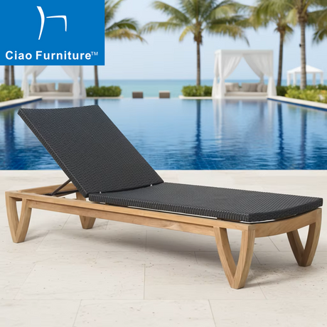 Luxury solid wooden rattan pool chaise lounge chair 