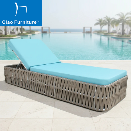 Resort pool furniture outdoor sunbed with blue cushion