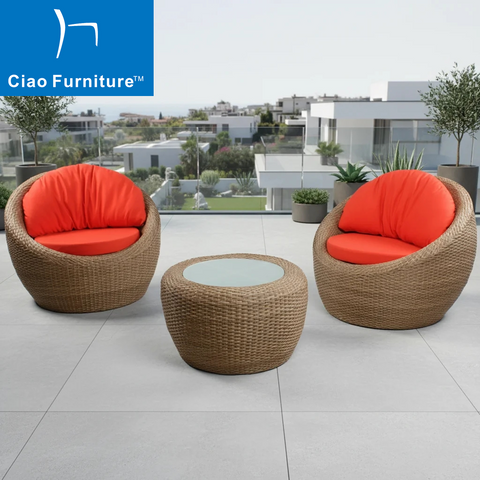 3 pieces balcony patio wicker bistro chairs set
