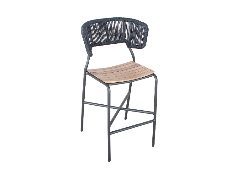 Black rope patio high bar chair