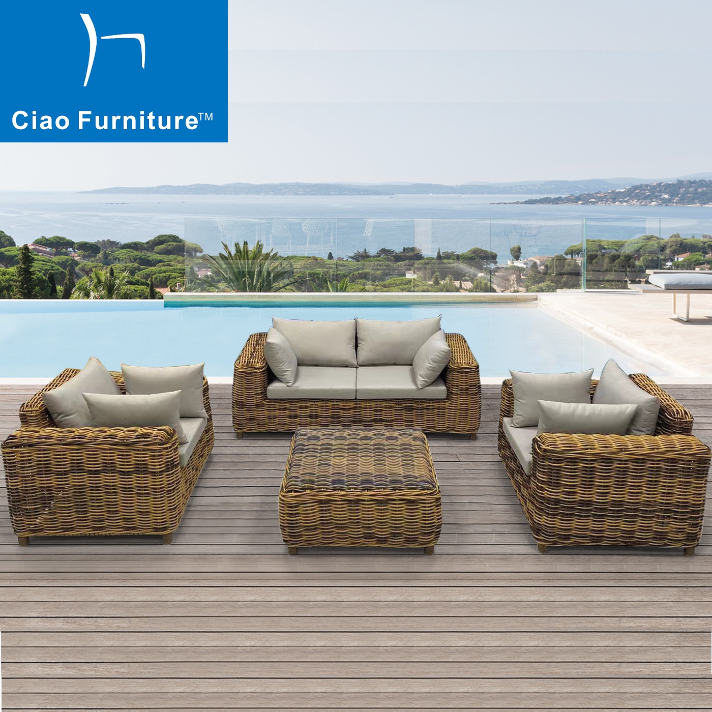 4 pieces outdoor rattan sofa furniture set