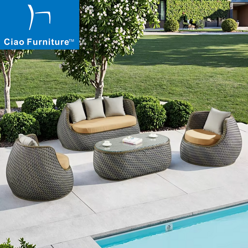 4 pcs synthetic rattan backyard furniture sofa set