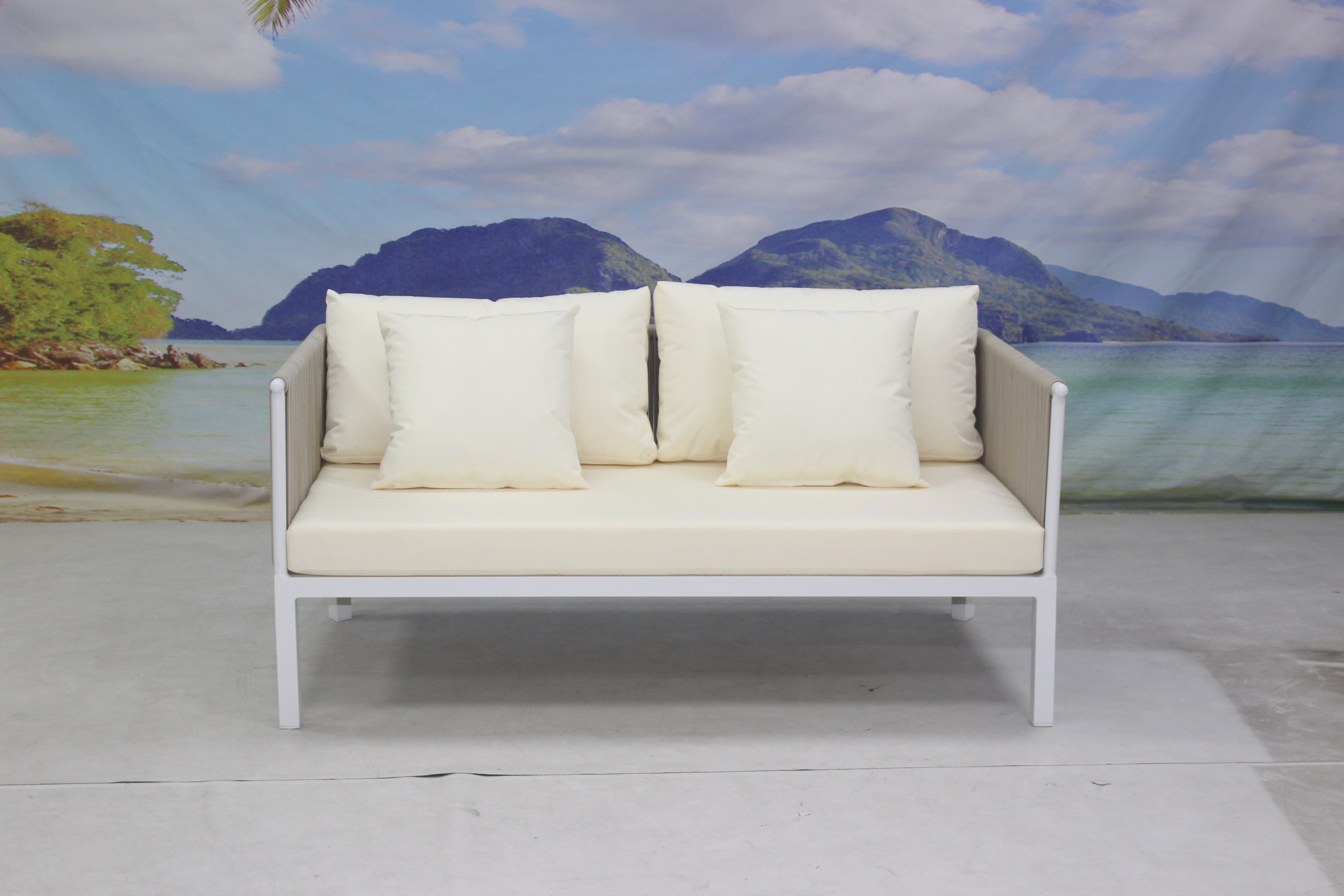 4 seater white aluminum rope woven outside seat sofa