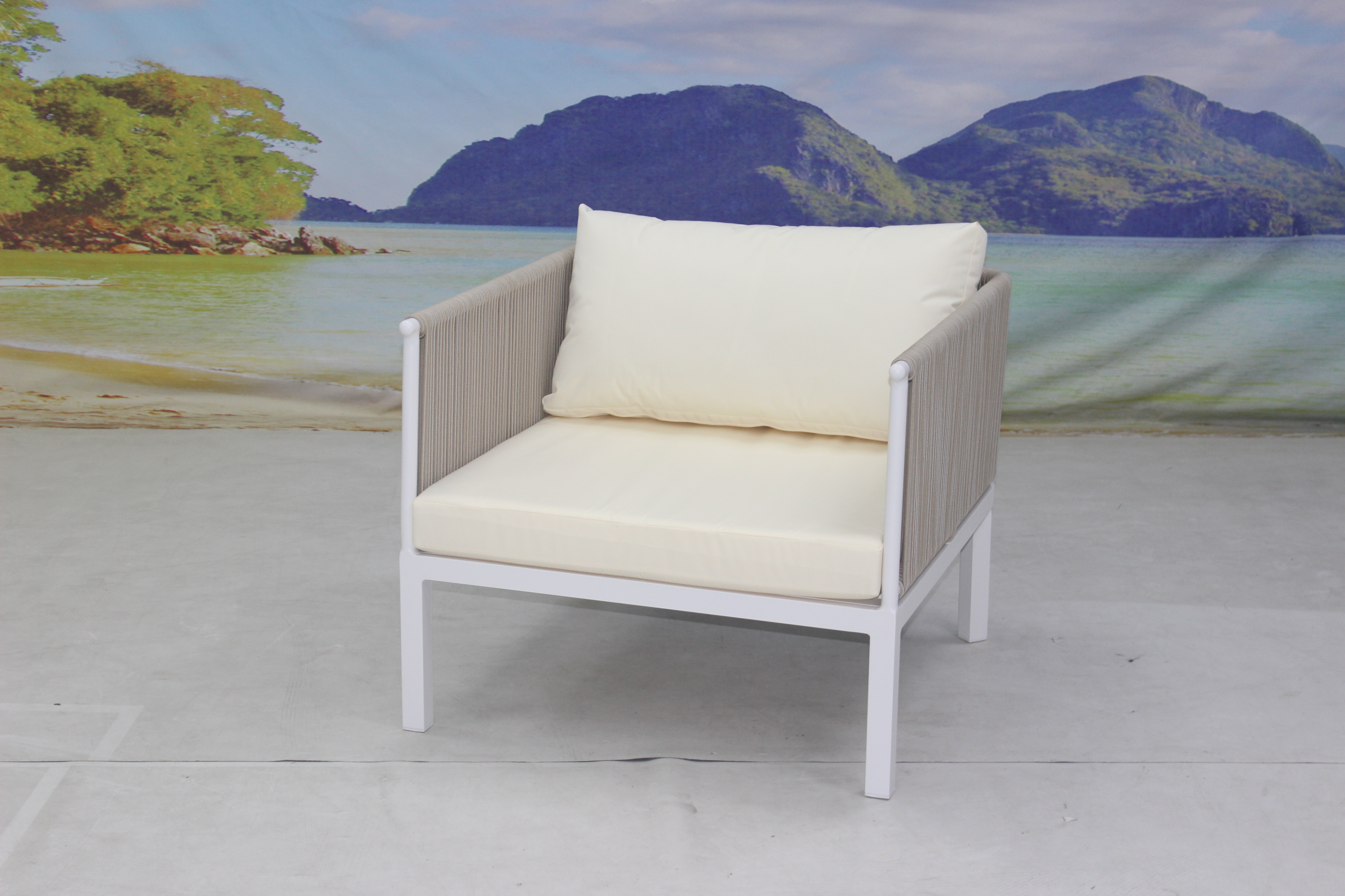 4 seater white aluminum rope woven outside seat sofa
