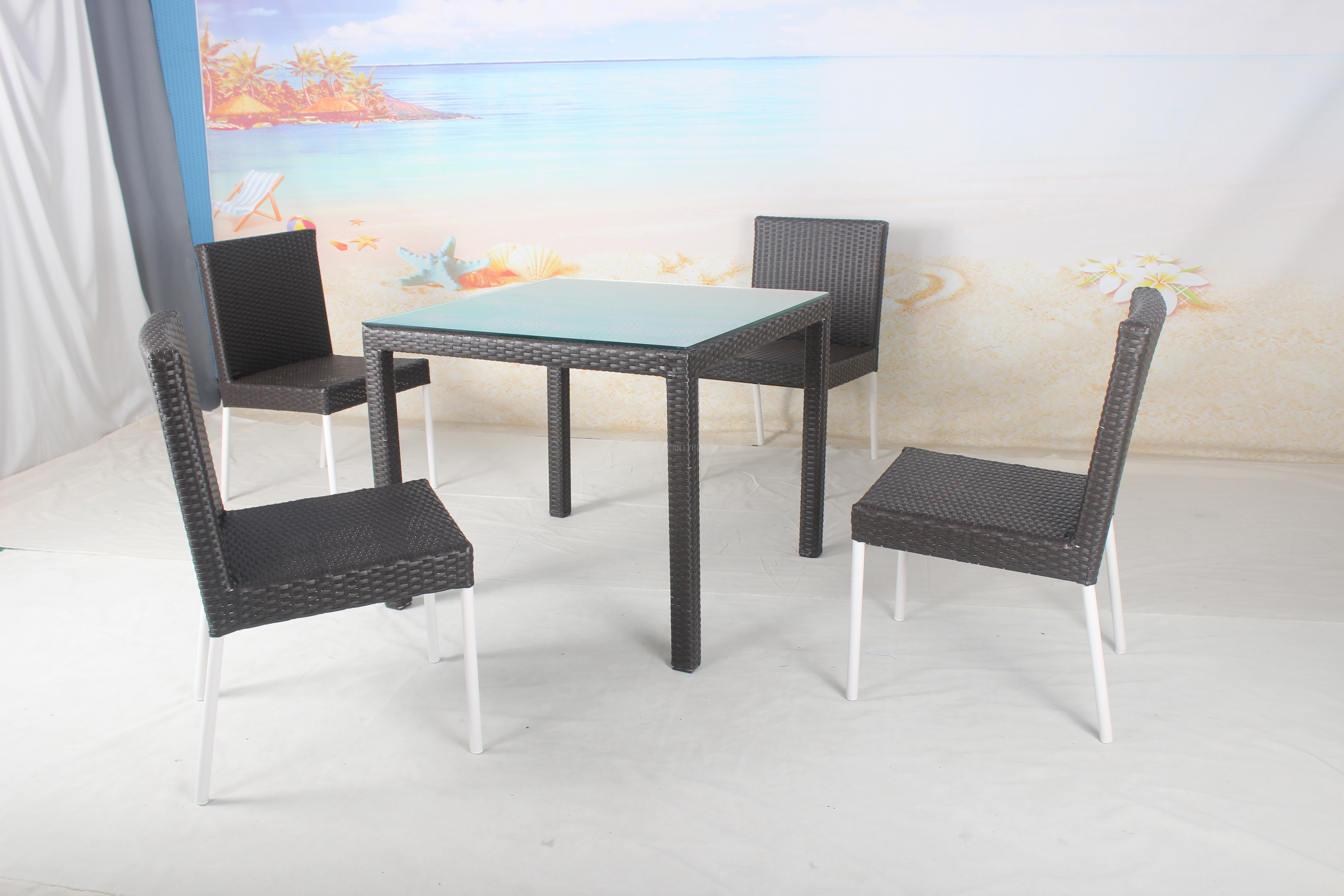Outdoor rattan dining square table and chairs