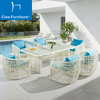 6 seater patio white rattan table chairs set 